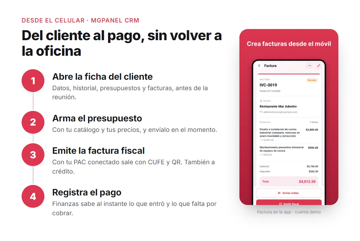 Del cliente al pago, sin volver a la oficina (factura de ejemplo de la cuenta demo)