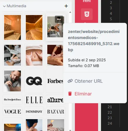 Biblioteca multimedia con filtros y acciones