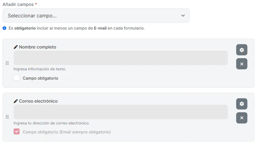 Campos dentro del formulario
