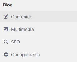 Navegando entre pestañas Contenido, Multimedia, SEO y Configuración