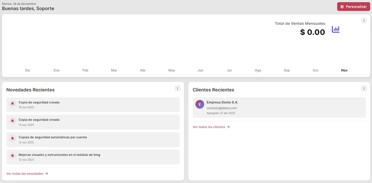 Dashboard con múltiples widgets en acción