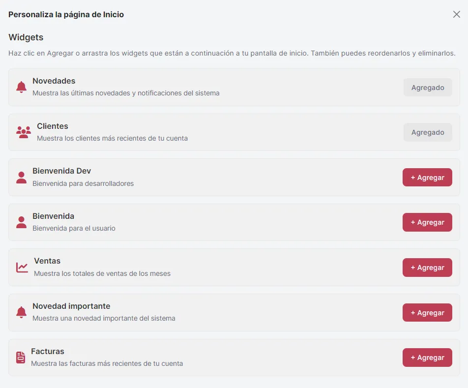 Recorrido rápido por los widgets disponibles