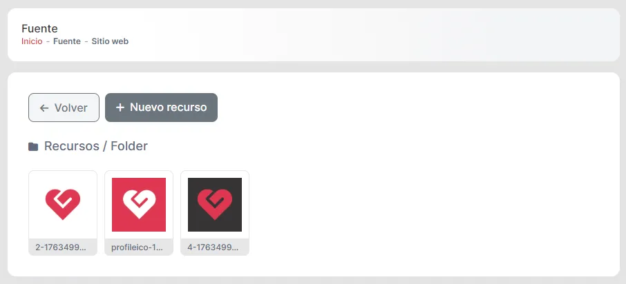 Lista de archivos organizados en carpetas