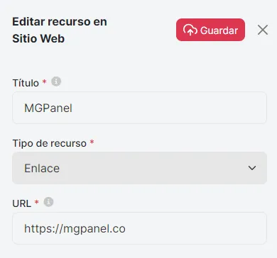 Editando recurso de tipo enlace