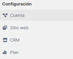 Estructura del módulo Configuración con sus cuatro pestañas principales