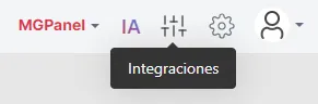 Botón de integraciones en la barra superior (Integraciones)
