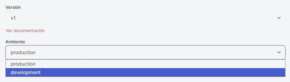 Menús de versión y ambiente