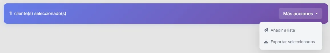 Opción de exportación en el menú de acciones múltiples