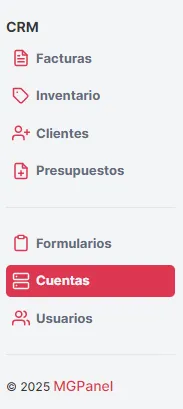 Menú lateral → Cuentas  