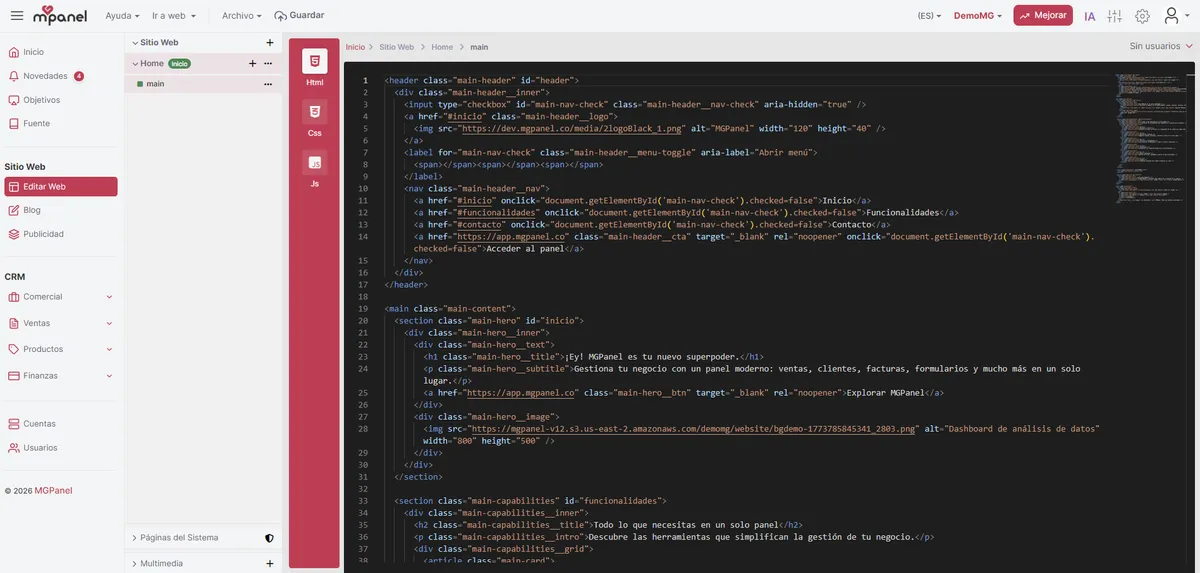 Módulo de Editar Web de MGPanel